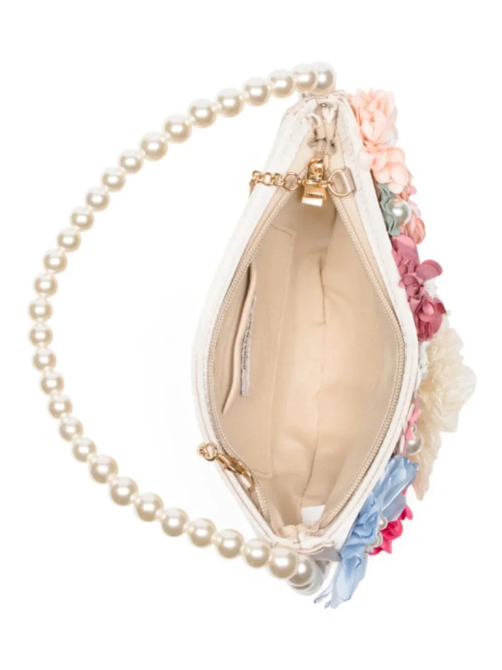 HAUTE HIPPIE STYLE Faux Pearl Handle Floral Applique Clutch